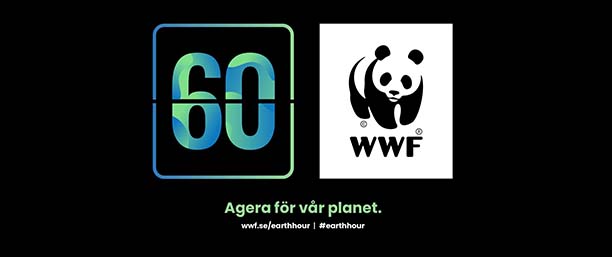 Världsnaturfondens logotyp med texten Agera för vår planet under.