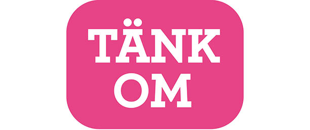 Logotyp i rosa med texten Tänk om i vitt.